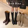 4.5CM~Botas de Caballero Altas hasta la Rodilla para Mujer Petite, 26 Nuevo Estilo Otoño/Invierno, Tacón Grueso, Punta Redonda, Botas Largas Casuales Tallas Grandes