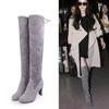 Otoño Nuevas Botas Botas Europeas y Americanas por Encima de la Rodilla Punta Redonda Cuero Nubuck Tacón Grueso Tacón Alto Botas de Exportación para Mujer