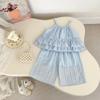 Conjunto de Roupa para Bebê Menina Verão 2026 Simples e Estiloso Top com Alça Franzida e Calça de Perna Larga Conjunto de Duas Peças