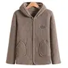 Jaqueta de fleece feminina para outono e inverno, fleece dupla face, espessa e quente, com design de capuz