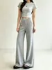 Calça Casual Tendência de Cintura Alta com Efeito Drapeado, Calça Wide Leg, Nova Calça Mascarada Fina de Verão 2026, Calça de Seda Gelo com Proteção Solar