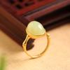 Anillo de bambú con superficie de huevo amarillo de jade hetiano natural bañado en oro de plata esterlina S925 de Xirui, anillo femenino abierto de temperamento simple
