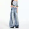 Jeans de pierna ancha para mujer, estilo americano vintage, con efecto salpicado de tinta, lavado azul, extralargos, de Yichun