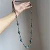 Novo Colar de Contas Cerâmicas Azuis Chinesas para Mulheres Estilo Étnico Trançado Nicho Corrente Longa para Suéter Acessórios de Alta Gama