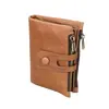 Nueva billetera de cuero genuino con cepillo antirrobo RFID, billetera corta informal de moda para hombre, billetera de gran capacidad con doble cremallera