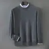 Suéter de caxemira 100% para outono e inverno para homens, gola alta discreta, cor sólida, casual de negócios, suéter de malha base de manga comprida