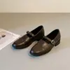 Edición Piel de Oveja~Estilo Retro Mocasines de Cuero Genuino de Una Correa para Mujer Otoño/Invierno Slip-on para el Trabajo Tacón Bajo Versátiles Zapatos Pequeños de Cuero