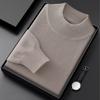 Camisa de punto de cuello medio alto de algodón con granos para hombre, suéter interior cálido de manga larga que combina con todo, ropa informal de negocios para hombre