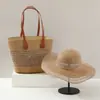 Nuevo Set de Bolso y Sombrero Tejido de Paja, Set de Dos Piezas de Gran Capacidad, Bolso Tote para Viajes al Aire Libre, Sombrero de Ala Ancha para el Sol, Versátil