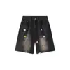 Shorts Jeans Bordados Divertidos de Animais Estilo Retrô Americano para Homens e Mulheres, Calça de Cinco Pontos da Moda com Efeito de Caimento, Calça Casual Versátil de Perna Larga