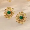 Pendientes Europeos y Americanos de Acero Inoxidable y Piedra Natural Pendientes de Acero de Titanio Oro de 18K Joyería de Alta Gama para Mujer Accesorios de Florales Transfronterizos