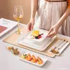 Prato de sobremesa de restaurante nórdico, prato raso de cerâmica para café da manhã, prato branco estilo ocidental, prato retangular para sushi, uso comercial.