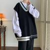 Novos Suéteres de Tricô, Coletes Outono e Inverno, Unissex Estilo Hong Kong Jovem Casual Color Block Soltos Atacado