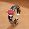 Anillo de dedo índice creativo ajustable abierto estilo corte retro con superficie de huevo y nube auspiciosa de cera de abejas de imitación de esmalte cloisonné