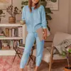 Conjunto de suéter casual de dos piezas para mujer, otoño e invierno 2020, transfronterizo, europeo y americano, elástico, con cordón en el dobladillo, color liso, manga larga