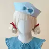 Laço de Fita de Cetim Chapéu de Marinheiro Cúpula Azul Chapéu de Enfermeira Chapéu Fofo Feminino Inverno Boina Octogonal