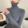 Nuevo top de punto para mujer de otoño e invierno Andy de terciopelo con manga larga, corte ajustado y cuello alto apilado, capa base adelgazante con un toque de alta gama