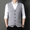 Chaleco de Lana con Cardigan para Hombre de Primavera y Otoño, Chaleco Tejido de Color Sólido con Cuello en V para Edad Media, Suéter de Papá, Chaleco sin Mangas