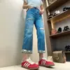 Jeans Rectos Versátiles Rasgados con Borde Crudo para Mujer Verano 2025 Nuevo Talla Grande Look Adelgazante para Mujer Pantalones de Tiro Alto de Nueve Puntos