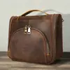 Marant Bolso de Viaje para Artículos de Tocador de Cuero Crazy Horse Gran Capacidad Gancho Portátil Cosmético Viaje de Negocios Piel Genuina Almacenamiento Bolso Cosmético