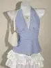 Top Corto de Tirantes Cruzados Estilo Europeo y Americano con Espalda Descubierta y Lazos Fruncido para Mujer, Oculta el Vientre, Ceñido a la Cintura, sin Mangas, Camiseta de Tirantes de Verano