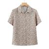 Blusa de Algodón de Manga Corta de Verano para Madre Camisa Delgada de Algodón para Mujeres de Mediana Edad y Mayores Camisa con Cuello de Abuelo para Señora Mayor