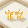 Brincos Borboleta de Zircônia em Nicho Estilo Francês com Toque de Luxo, Brincos de Ouro Imitação, Mesmo Estilo dos Encontrados no Xiaohongshu, Joias de Ouro de Areia Vietnamita
