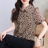 Stock Listo Foto Real 2025 Verano Nuevo Camisa de Gasa Top de Georgette Diseño de Camisa con Estampado de Leopardo Elegante Camisa Pequeña