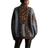 Suéter de punto con estampado de leopardo estilo perezoso transfronterizo europeo y americano, jersey para mujer, ropa exterior gruesa nueva de otoño e invierno, top holgado de retazos para mujer