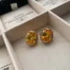 Pendientes de Corazón Dulce Sencillos con Aguja de Plata S925 Diseño de Nicho Pendientes de Diamante Redondo de Moda Versátiles Pendientes de Zirconio Amarillo