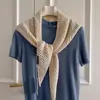 Cachecol com Atmosfera Estilo Coreano, Design Vazado, Xale Triangular de Mistura de Lã, Roupa Externa Feminina, Toque de Luxo, Colete Quente