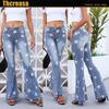 Pantalones vaqueros a rayas transfronterizos europeos y americanos para mujer, pantalones con estampado de estrellas, pantalones acampanados