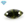 Huagang gema buraco duplo olho de cavalo verde oliva zircão anel superfície forma de folha de pedra nua com buraco artificial CZ gema de pedra branca