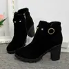 Botines nuevos de otoño e invierno 2024 de tacón alto y grueso, punta redonda, moda coreana, comercio exterior, cremallera lateral, gamuza, talla grande, para mujer, cortos