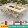 Mesa de Barbacoa del Patio Familiar Moe, Mesas y Sillas de Plástico y Madera para Jardín al Aire Libre, Parrilla de Carbón y Eléctrica Comercial para Exteriores, Ocio al Aire Libre de Madera Maciza