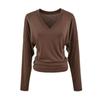 Camiseta Feminina Manga Longa Gola V Tencel Outono 2025 Novo Estilo Americano Hot Girl Cor Sólida Slim Fit Camisa Base Top