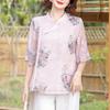Vestido de madre de estilo chino, novedad de verano de 2024, camisa pequeña de estilo nacional para mujeres de mediana edad, top con botones y tapeta inclinada, traje fino, nuevo estilo