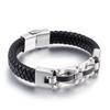 Haoyi nova joia de aço inoxidável atacado moda europeia e americana pulseira criativa masculina joia masculina trançada de couro de vaca retrô