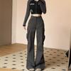 Pantalones de Trabajo Micro Acampanados para Mujer, Verano Retro Americano Sueltos de Pierna Ancha Adelgazantes Rectos Casuales Largos, Estilo Europeo y Americano