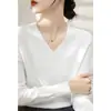 Suéter de Tricô Versátil com Manga Longa para Outono/Inverno 2026 Moda High-End Gola V Solto Suéter Básico para Mulheres