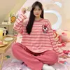 Pijama de Nuevo Llegada Primavera y Otoño 2024 para Mujer de Manga Larga de Algodón Holgado Talla Grande Ropa de Casa Casual de Manga Larga Traje para Mujer