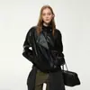 Chaqueta de cuero biker vintage negra de Miss Bird, estilo dulce y genial, cuello alto, chaqueta de cuero moderna y elegante para mujer, adecuada para primavera y otoño