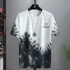 Camiseta de Manga Corta para Hombre, Marca de Moda de Verano, Seda Helada de Moda, Estilo Coreano 2026, Camisa Versátil de Manga Media Degradada, Ropa Casual