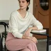 Gang Mi Apparel / Elegante Francês Morcego 100% Lã Feminino Manga Morcego Ombro Único Tricô Suéter Solto Camada Interna Camada Base