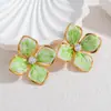 Brincos de Esmalte Flor de Quatro Pétalas Mais Vendidos Transfronteiriços, Estilo Fresco e Doce, Brincos de Flor Cravejados com Diamantes, Joias de Moda Europeias e Americanas no Atacado