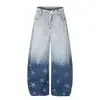 Calça Casual Decorativa Estampada Tendência 2026 Cintura Média Desgastada Cor Degradê Curva Atacado de Fonte Única 34