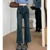 Calça Jeans Micro-Flare Feminina, Novidade Primavera/Verão 2026 Calça Cropped de Cintura Alta Slim Fit para Mulheres Baixas