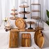Enfeites de mesa de sobremesa de madeira de acácia, decoração de casamento e aniversário, adereços, bandeja de madeira, prato de bolo, suporte para potes escuros, prateleira de exposição