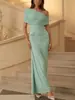 Nuevo vestido de moda europea y americana de Amazon para mujer, ajustado, fruncido, sin hombros, elegante y sexy, vestido largo bodycon