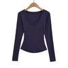 25 Novos Estilos de Verão Sexy Decote V Cintura Marcada Manga Longa Camiseta Básica Camiseta Estilo Europeu e Americano Estilo Inis Blogger
